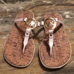 Michael Kors White Jelly Sandals with Gold Logo Accents